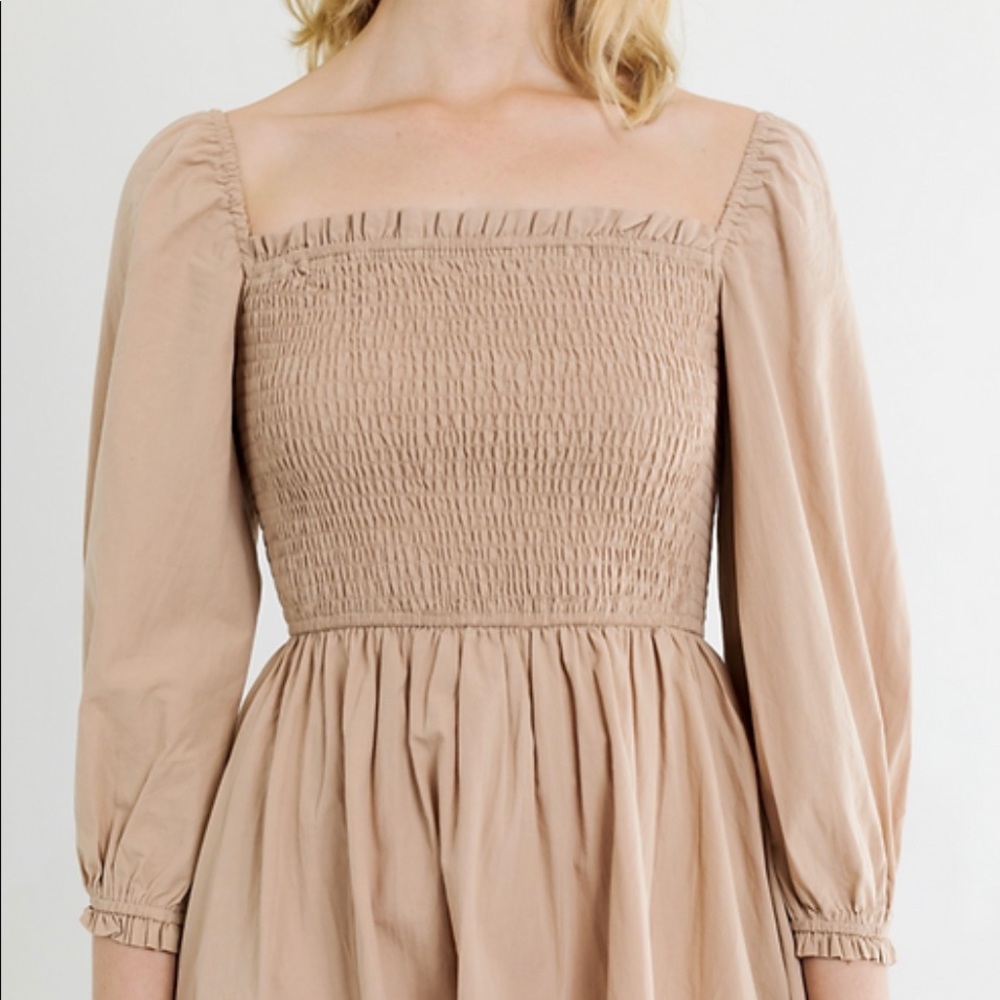 Anika Smock Dress - in tan. New with tags. Sizes small & medium available